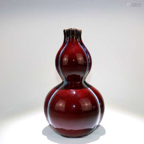 A Chinese Flambe-Glazed Double Gourd Porcelain Vase