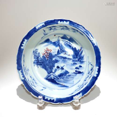 A Chinese Blue and White with Iron-Red Porcelain Plate