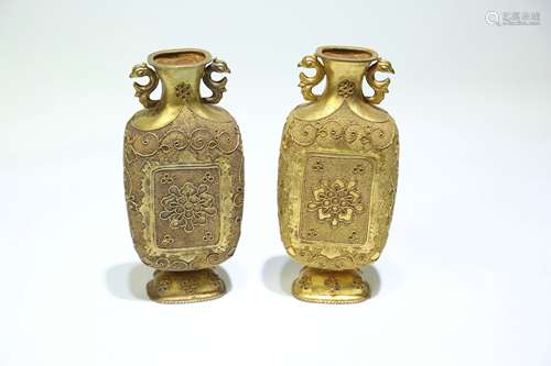 A Pair of Chinese Gilt Bronze Vases