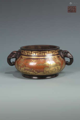 A GILT BRONZE CASTED AUSPICIOUS PATTERN CENSER