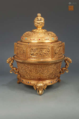 A BRONZE CASTED AUSPICIOUS PATTERN CENSER