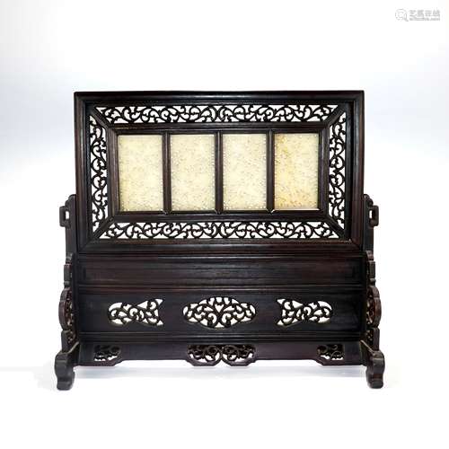 A Chinese Carved Jade Table Screen