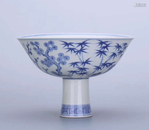 A WHITE&BLUE GLAZE PLUM&PINE&BAMBOO PATTERN CUP