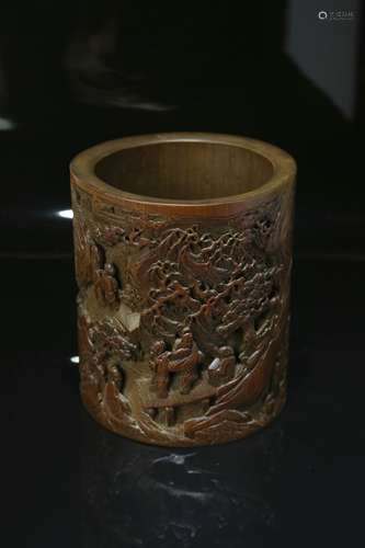 A Chinese Carved Bamboo Brush Pot