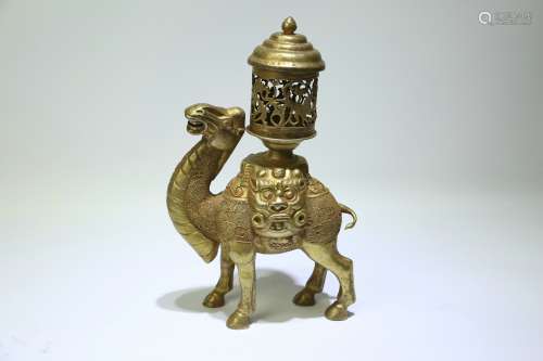 A Chinese Gilt Bronze Camel-Shape Incense Burner