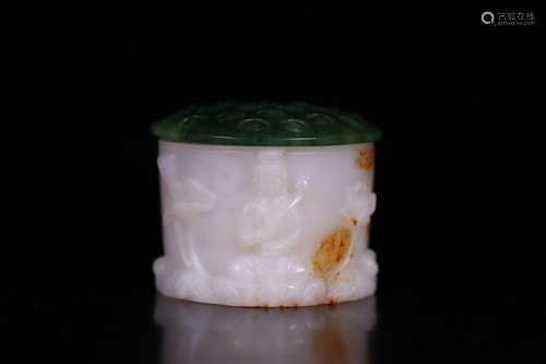 SET HETIAN JADE CARVED LOTUS PATTERN FINGER RING