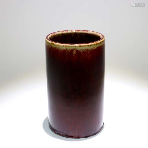 A Chinese Flambe-Glazed Porcelain Brush Pot