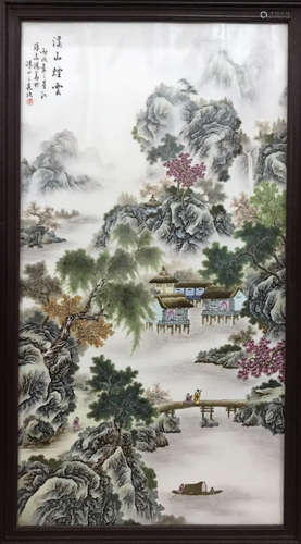 A WOOD CARVED PORCELAIN BOARD PAINTING