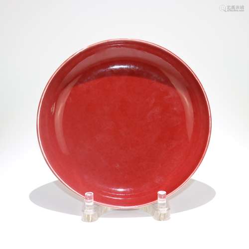 A Chinese Red Glazed Porcelain Plate