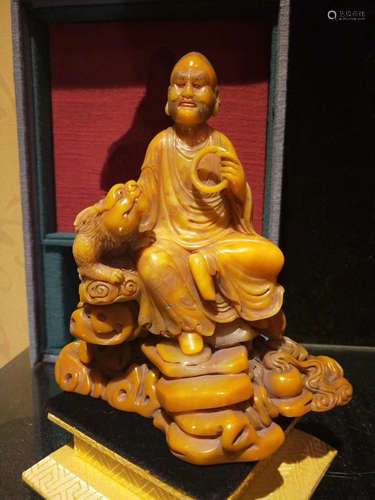 A SOAPSTONE CARVED LUOHAN BUDDHA