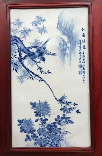 A WHITE&BLUE GLAZE PORCELAIN BOARD PAINTING