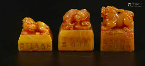 SET OF TIANHUANG STONE CARVED BEAST SHAPED SEAL