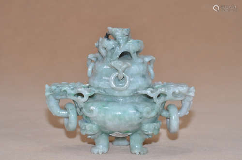 A JADEITE CARVED DRAGON SHAPED CENSER