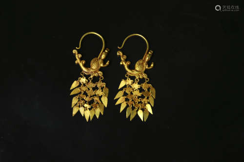 A Pair of Chinese Gilt Bronze Ear Rings