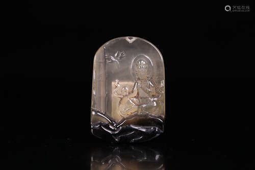 A CITRINE CARVED GUANYIN PATTERN PENDANT