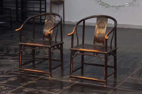 PAIR JU WOOD CARVED QUAN CHAIR