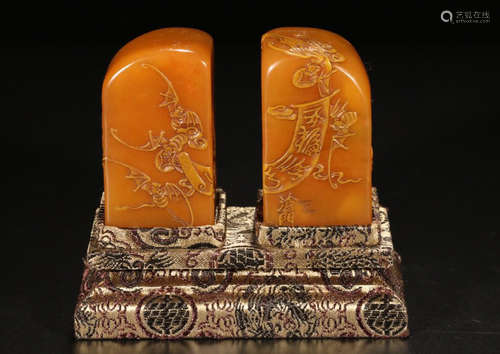 PAIR TIANHUANG STONE CARVED SEAL