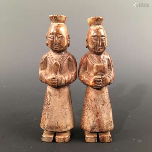 A Pair of Chinese Archaic Jade 'Musician' Figure