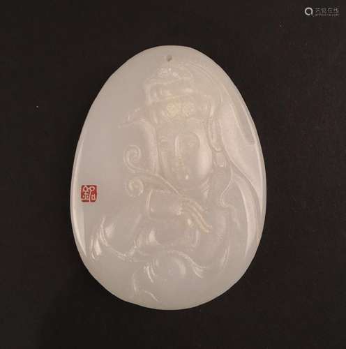 Chinese Archaic Jade Pendant Carved 'Guanyin'