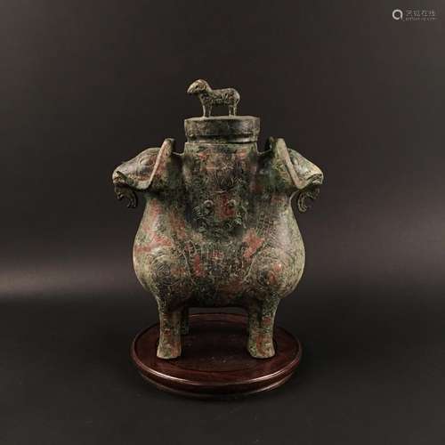 Chinese Bronze San Yang Zun