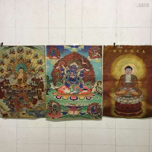 Thre Pieces of Chinese 'Buddha' Thangka