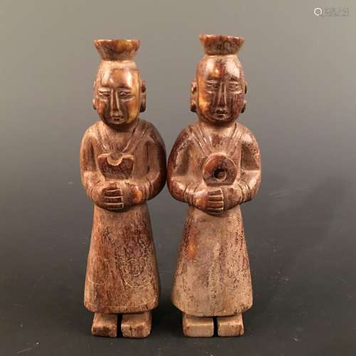 A Pair of Chinese Archaic Jade 'Musician' Figure