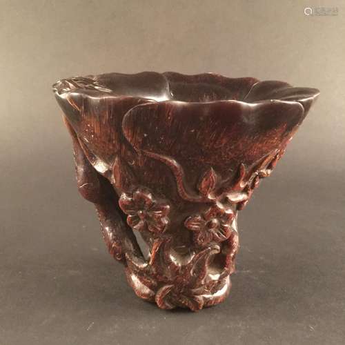 Chinese Ox-horn Carving Wine Cup