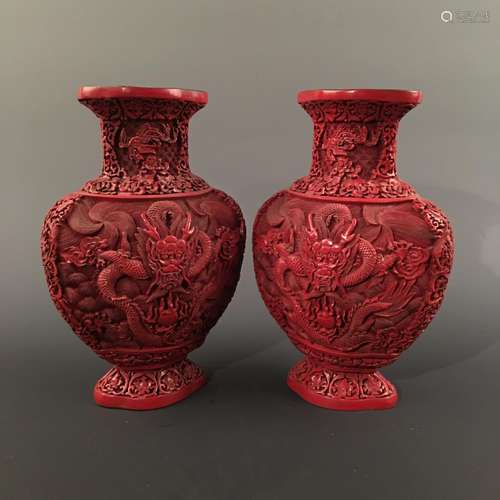 Pair Chinese Lacquare Ware Vase