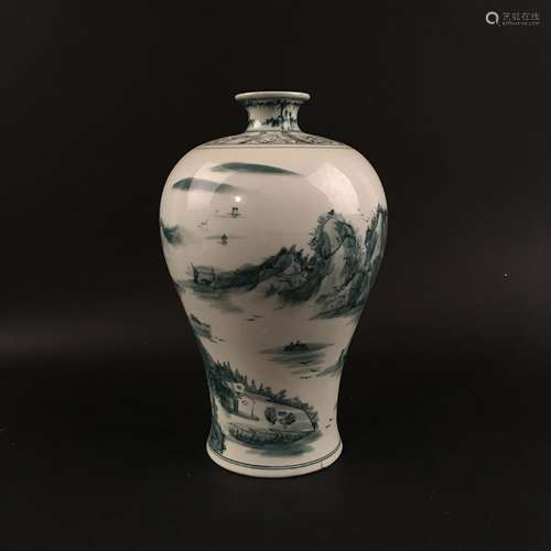 Chinese Green Glazed 'Landscape' Vase, Kangxi Mark