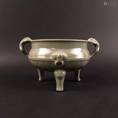 Chinese Longquan Ware Tripod Censer, Elephant Head