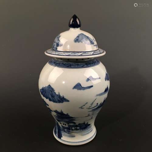 Chinese Blue-White 'Landscape' Vase and a Cover, Kangxi