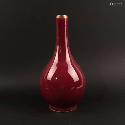 Chinese Red Glazed Gilt Rim Porcelain Vase, Kangxi Mark