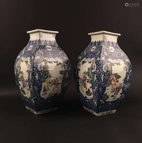 A Pair of Chinese Famille Rose Square Porcelain Vase