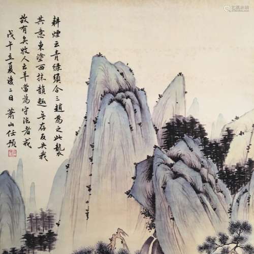 Chinese Hanging Scroll of 'Landscape' Painting, Ren Yu