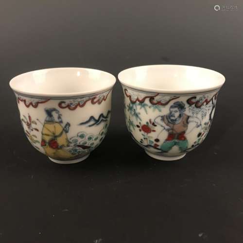 6 Pieces of Chinese Doucai 'Figure' Cup, Chenghua Mark