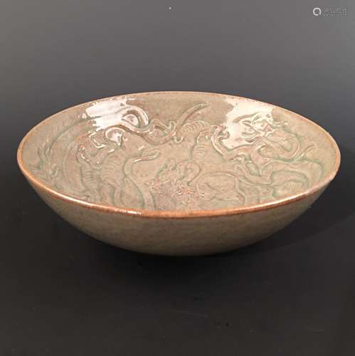 Chinese Celdon Glazed 'Draon' Bowl