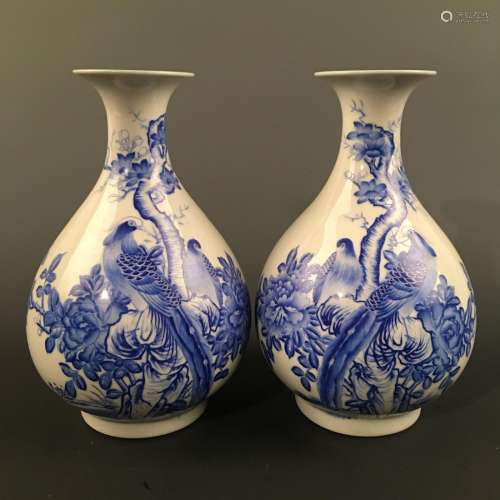 A Pair of Chinese Enamel 'Bird' Vase