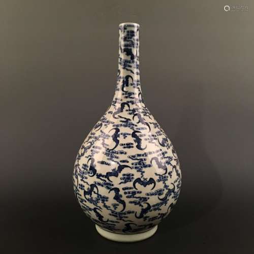 Chinese Blue-White 'Bat' Vase, Qianlong Mark