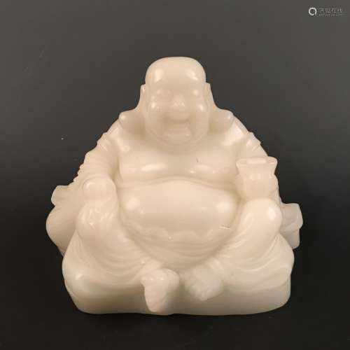 Chinese White Jade Happy Buddha Statue