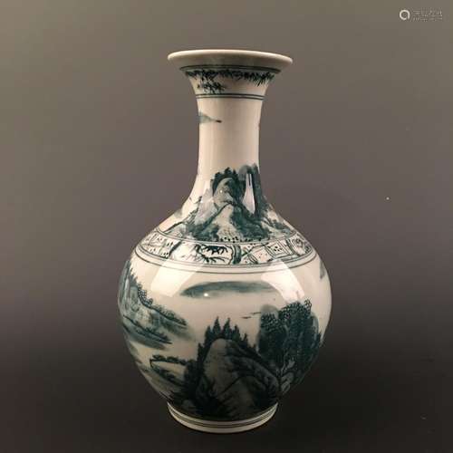 Chinese Green Glazed 'Landscape' Vase, Kangxi Mark