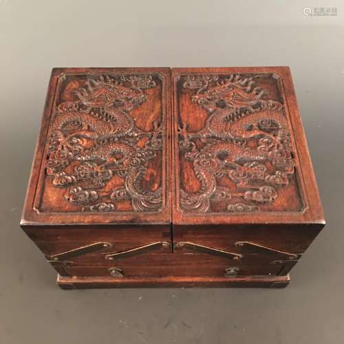 Chinese Hardwood 'Dragon' Square Box