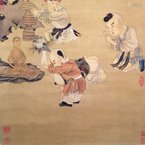Chinese Hanging Scroll of 'Worshipping God' Painting