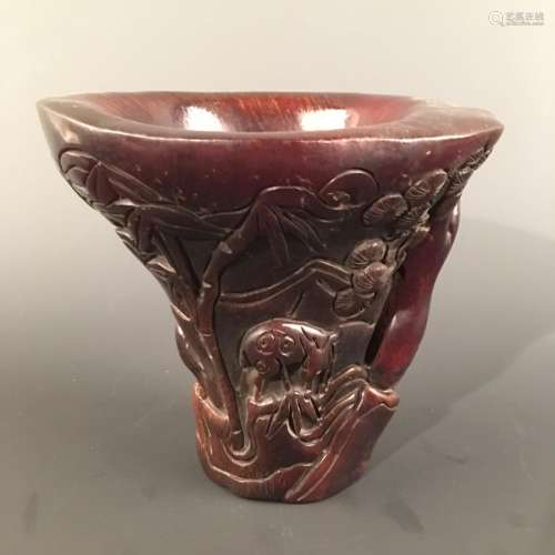 Chinese Ox-Horn Wine Cup, Qianlong Mark