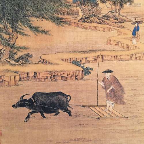 Chinese Hanging Scroll of 'Farm Work' Painting