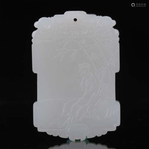 CHINESE WHITE JADE BEAUTY IN BAMBOO PLAQUE