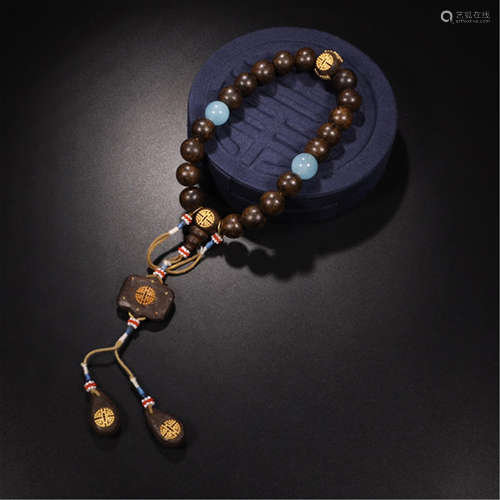 CHINESE AGALWOOD BEAD BUDDHIST BRACELET