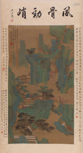 CHINESE SCROLL PAINTING OF MOUNTAIN VIEWS WITH CALLIGRAPHY