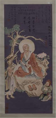 CHINESE SCROLL PAINTING OF SEATED LOHAN