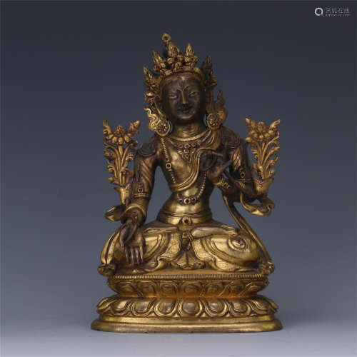 TIBETAN GILT BRONZE SEATED TARA