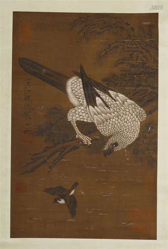 CHINESE SCROLL PAINTING OF EAGLE ON PINE